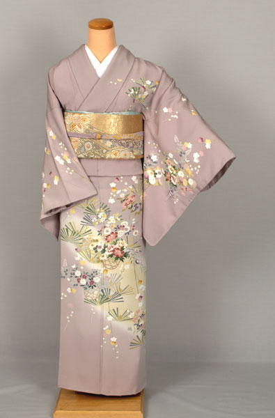 訪問着[薄紫地に花かご]