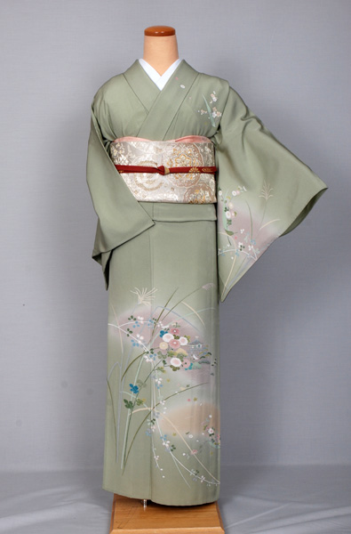 ひとえ_訪問着_抹茶・秋草花