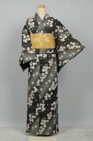 浴衣［モスグリーンラメ地に小桜]