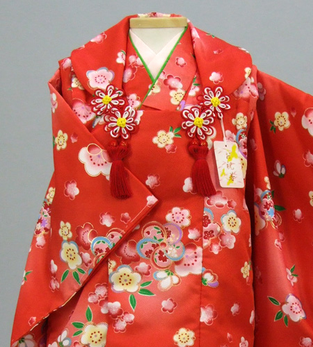 三歳被布セット(赤地・くす玉、花輪)