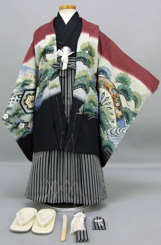 五歳祝着セット(あずき、黒地・鷹とうちでの小鎚)