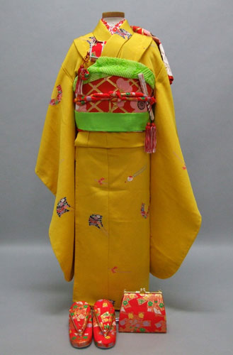 七歳祝着(黄色地・かんざし・正絹)