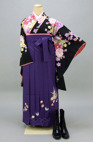 卒業袴(黒地・花々)