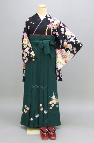 卒業袴(黒地・毬、花)