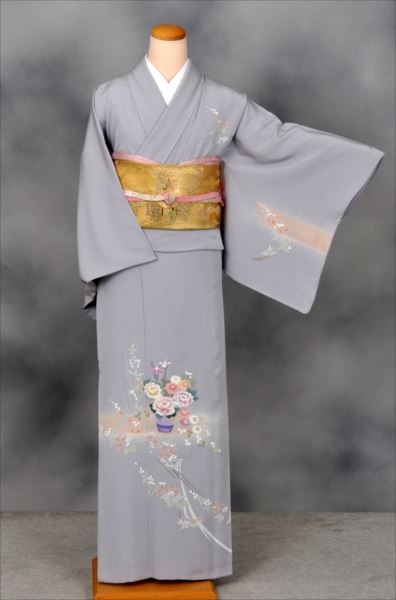 単衣訪問着[淡い紫地・花かご]