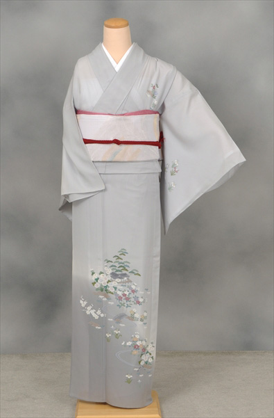 夏物_訪問着(グレー地・茶屋辻模様)