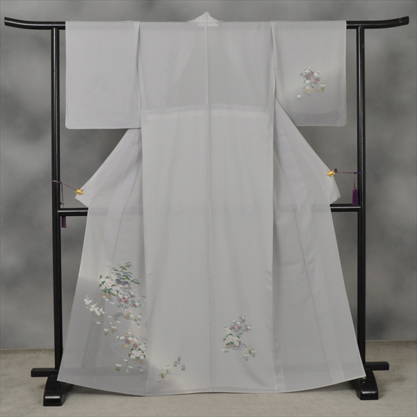 夏物_訪問着(グレー地・茶屋辻模様)