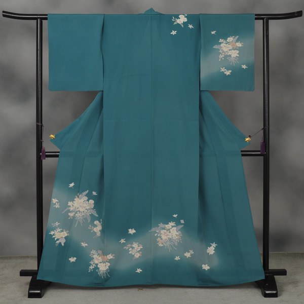 夏物_訪問着(深青地・花々)