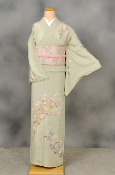 夏物_訪問着(裏葉色地・秋の草花)