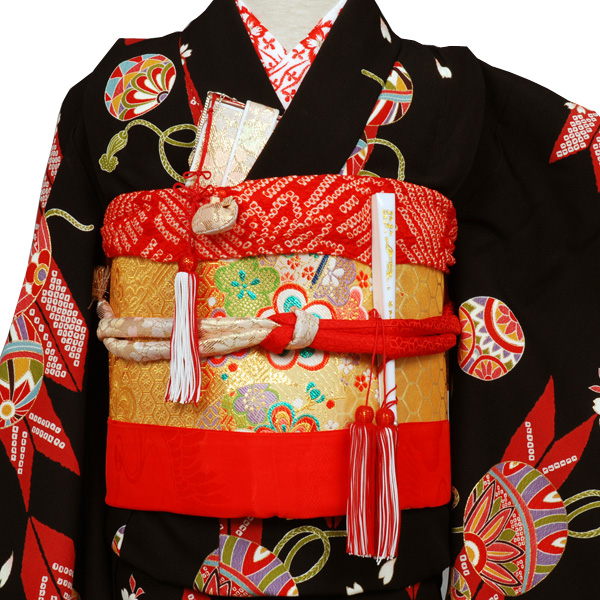 七歳祝い着セット 比翼仕立て、矢絣、てまり