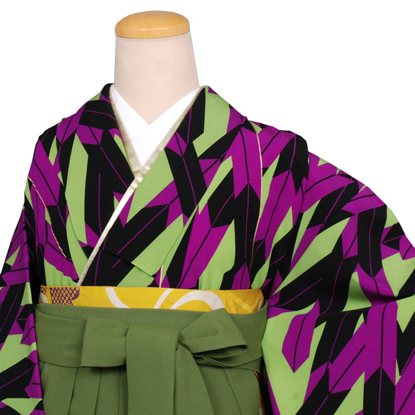 卒業袴(緑・紫矢絣)