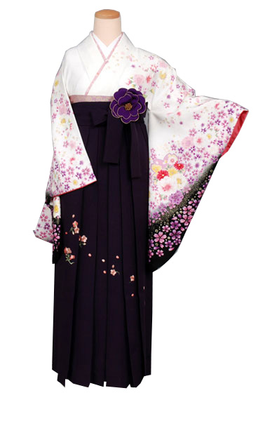 卒業袴(白地に桜模様)