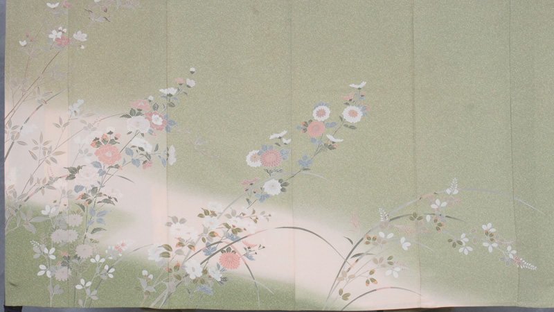 単衣訪問着［若草色地の花模様］