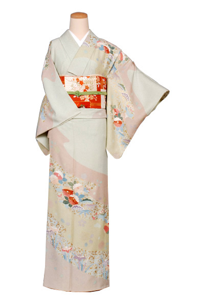 単衣訪問着［うす緑色地のあやめ模様］