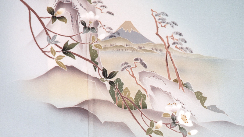単衣訪問着［水色地の風景模様］