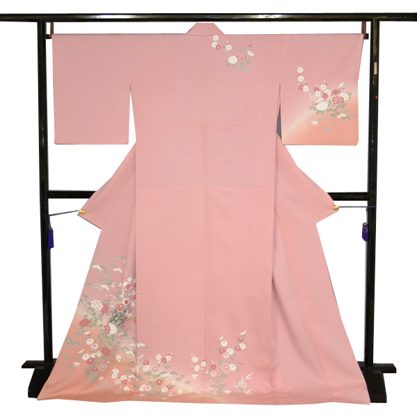 単衣訪問着［ピンク地の花かご模様］