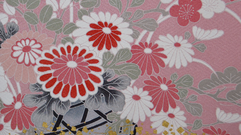単衣訪問着［ピンク地の花かご模様］