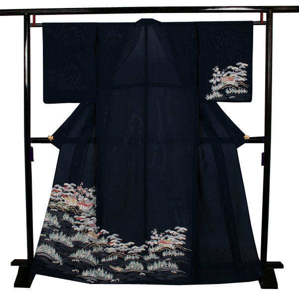 絽訪問着(藍色・茶屋辻)