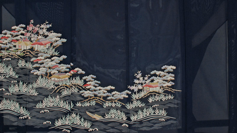 絽訪問着(藍色・茶屋辻)