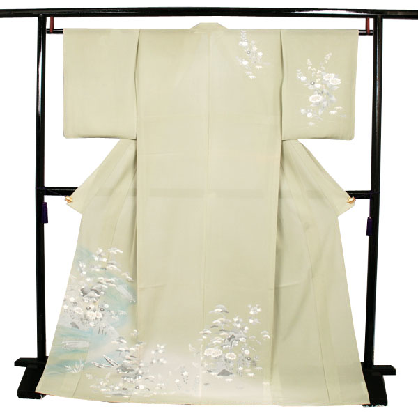 絽訪問着(抹茶・流水・茅屋)