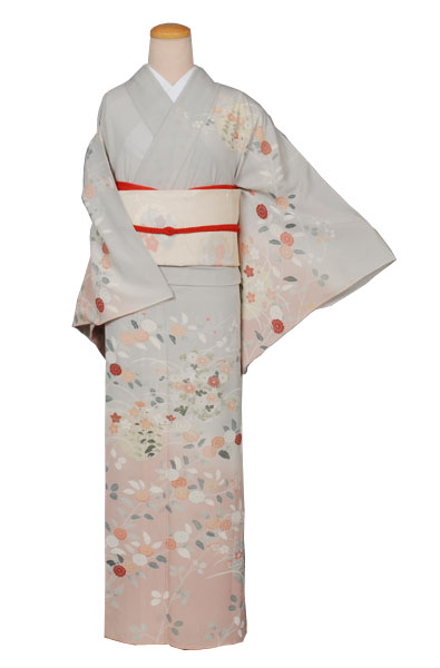絽訪問着(グレー・秋草・雪輪)