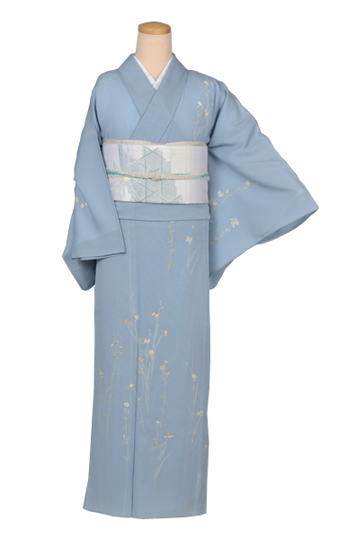 絽訪問着(水色・花)