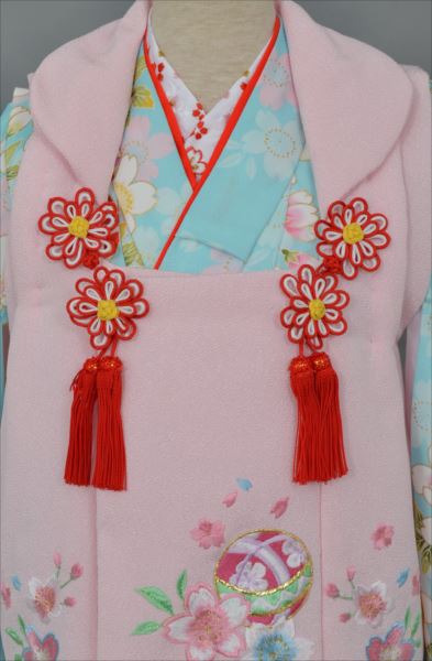 三歳祝着【水色地に桜・毬】