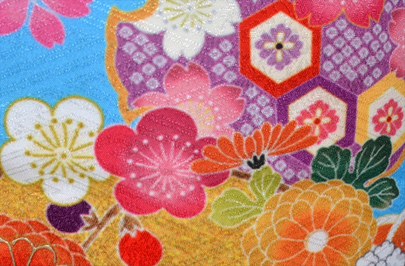 七歳祝着【水色地に百花繚乱】