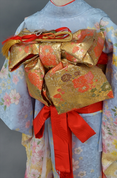 七歳祝着【水色地に花々・毬】