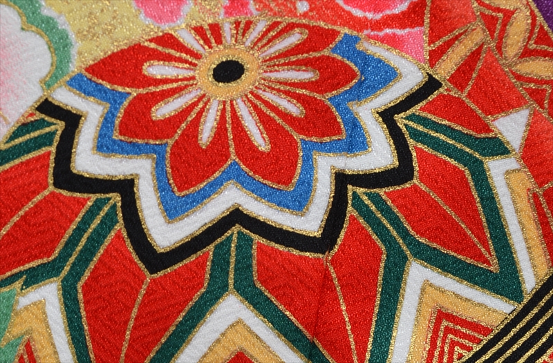 七歳祝着【朱赤地に四季の草花】