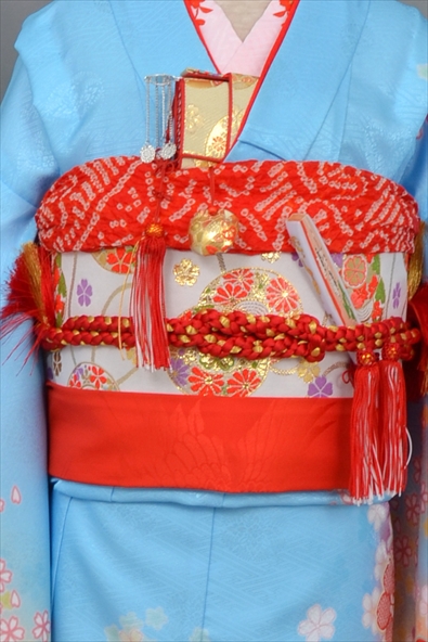 七歳祝着【空色地に花々】
