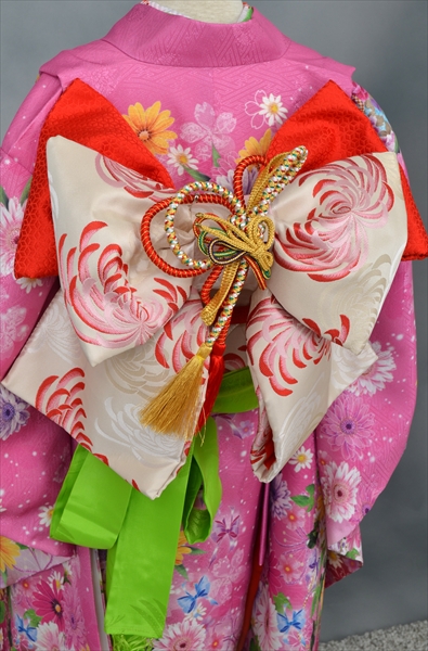 七歳祝着【ローズピンク地にガーベラ】