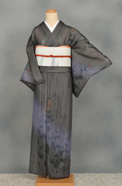 紗袷訪問着［黒地・菊柄］