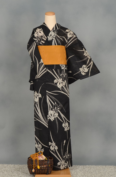 浴衣(黒地×花菖蒲)
